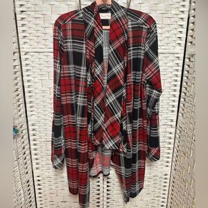 French Laundry wrap shawl‎ flannel look open front red black white OS